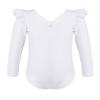 Agoky Kids Girls Gymnastic Dance Leotard Long Sleeve Ruffle Shoulder Crisscross Hollow Back Ballet Dance Outfits White 7-8 Years view 1