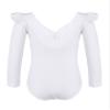 Agoky Kids Girls Gymnastic Dance Leotard Long Sleeve Ruffle Shoulder Crisscross Hollow Back Ballet Dance Outfits White 7-8 Years view 2