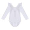 Agoky Kids Girls Gymnastic Dance Leotard Long Sleeve Ruffle Shoulder Crisscross Hollow Back Ballet Dance Outfits White 7-8 Years view 3