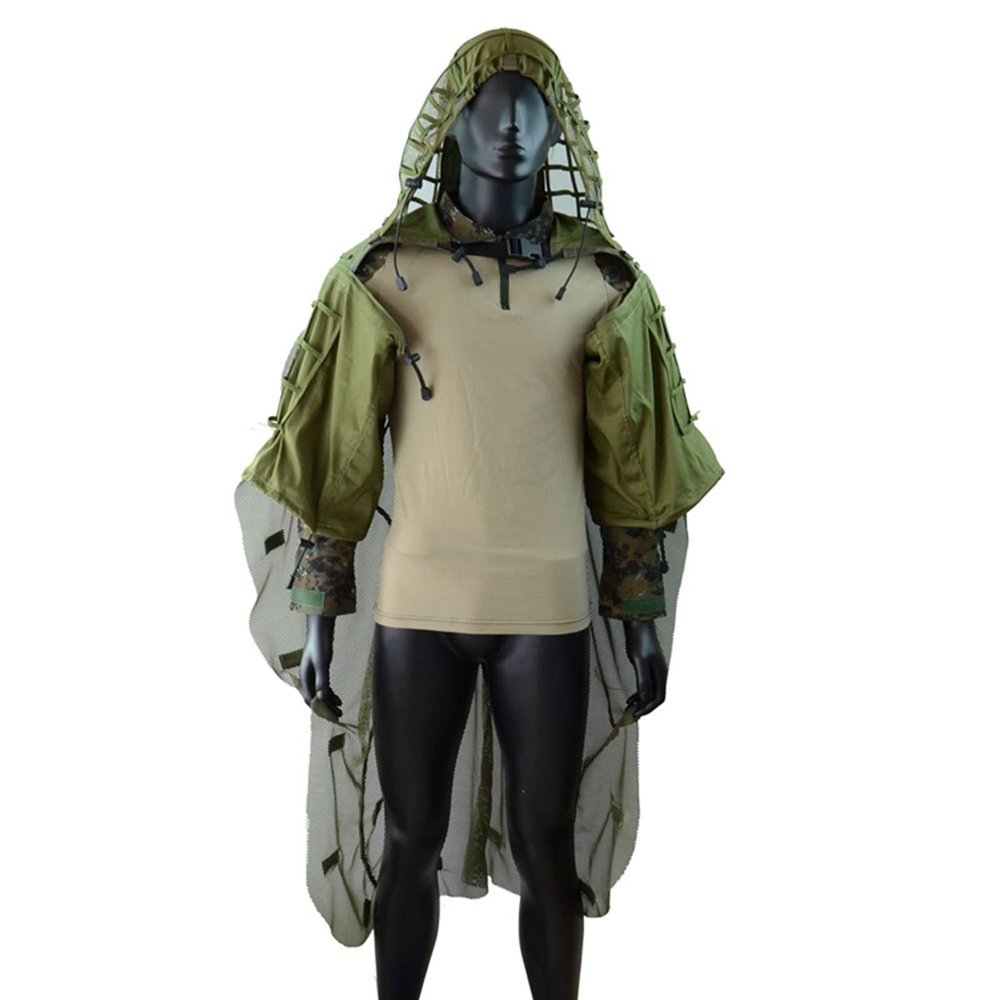 Splenlife Camouflage Poncho,Camo Clothing, Jungle Hunting, Tactical,Military,Paintball, Airsoft, Wildlife Photography, Halloween,Camouflage Suit Base+Cape Brown (Color : Set Green)