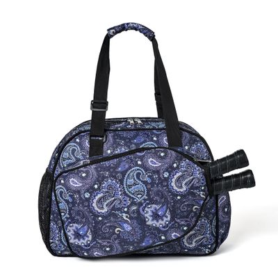 Boulder Bee | Premium Pickleball Bags | PickleBall Tote Bag for Women | Womens Hand/Shoulder Gym Bag w Water Bottle Holder | With Racquet/Paddle Holder (Blue cashew flower)