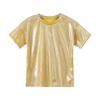 Agoky Kids Girls Metallic Hip Hop Jazz Dance Top Long/Short Sleeve T-Shirt Tops Fashion Loose Fit Dance Performance Costume Gold_B 4-5 Years view 3