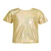 Freebily Girls Shiny Metallic Hip Hop Jazz Dance Top Long Sleeve Athletic Fashion T-Shirt Tops Loose Tops Dance Shirt Costume Gold_B 6-7 Years view 1