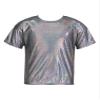 Agoky Kids Girls Metallic Hip Hop Jazz Dance Top Long/Short Sleeve T-Shirt Tops Fashion Loose Fit Dance Performance Costume Black_B 4-5 Years view 1