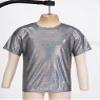 Agoky Kids Girls Metallic Hip Hop Jazz Dance Top Long/Short Sleeve T-Shirt Tops Fashion Loose Fit Dance Performance Costume Black_B 4-5 Years view 4