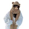 Women Girls 3-in-1 Bear Hooded Scarf Warm Plush Mitten Scarf Set Furry Animal Ear Hat Thick Long Scarf with Pocket Gloves view 2
