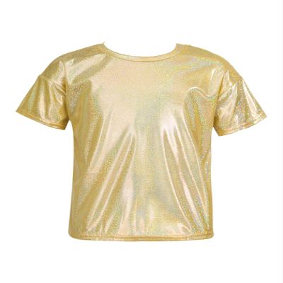Freebily Girls Shiny Metallic Hip Hop Jazz Dance Top Long Sleeve Athletic Fashion T-Shirt Tops Loose Tops Dance Shirt Costume Gold_B 4-5 Years