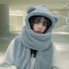 Women Girls 3-in-1 Bear Hooded Scarf Warm Plush Mitten Scarf Set Furry Animal Ear Hat Thick Long Scarf with Pocket Gloves view 2
