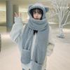 Women Girls 3-in-1 Bear Hooded Scarf Warm Plush Mitten Scarf Set Furry Animal Ear Hat Thick Long Scarf with Pocket Gloves view 3