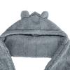 Women Girls 3-in-1 Bear Hooded Scarf Warm Plush Mitten Scarf Set Furry Animal Ear Hat Thick Long Scarf with Pocket Gloves view 4
