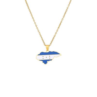 18K Stainless Steel Republic of Honduras Map Flag Pendant Necklace Gold Color Ethnic Caribbean Jewelry