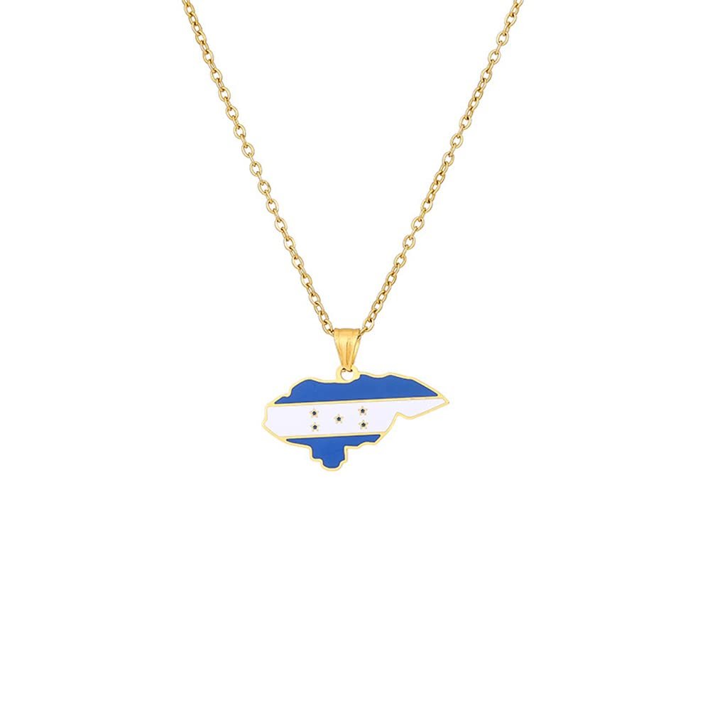 18K Stainless Steel Republic of Honduras Map Flag Pendant Necklace Gold Color Ethnic Caribbean Jewelry