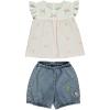 Baby Girl 2-Piece Top and Denim Shorts Set, Toddler Girl 100% Cotton Clothing Outfit and Gift Set (White, 12-18 Months) view 1