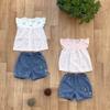 Baby Girl 2-Piece Top and Denim Shorts Set, Toddler Girl 100% Cotton Clothing Outfit and Gift Set (White, 12-18 Months) view 3