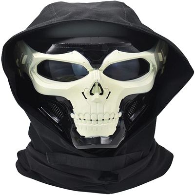 Airsoft Mask Skull Skull Full Face Mask Balaclava Headgear, Dual Mode Wearing Design Adjustable Cosplay Costume Film Shooting, White, Unisex
