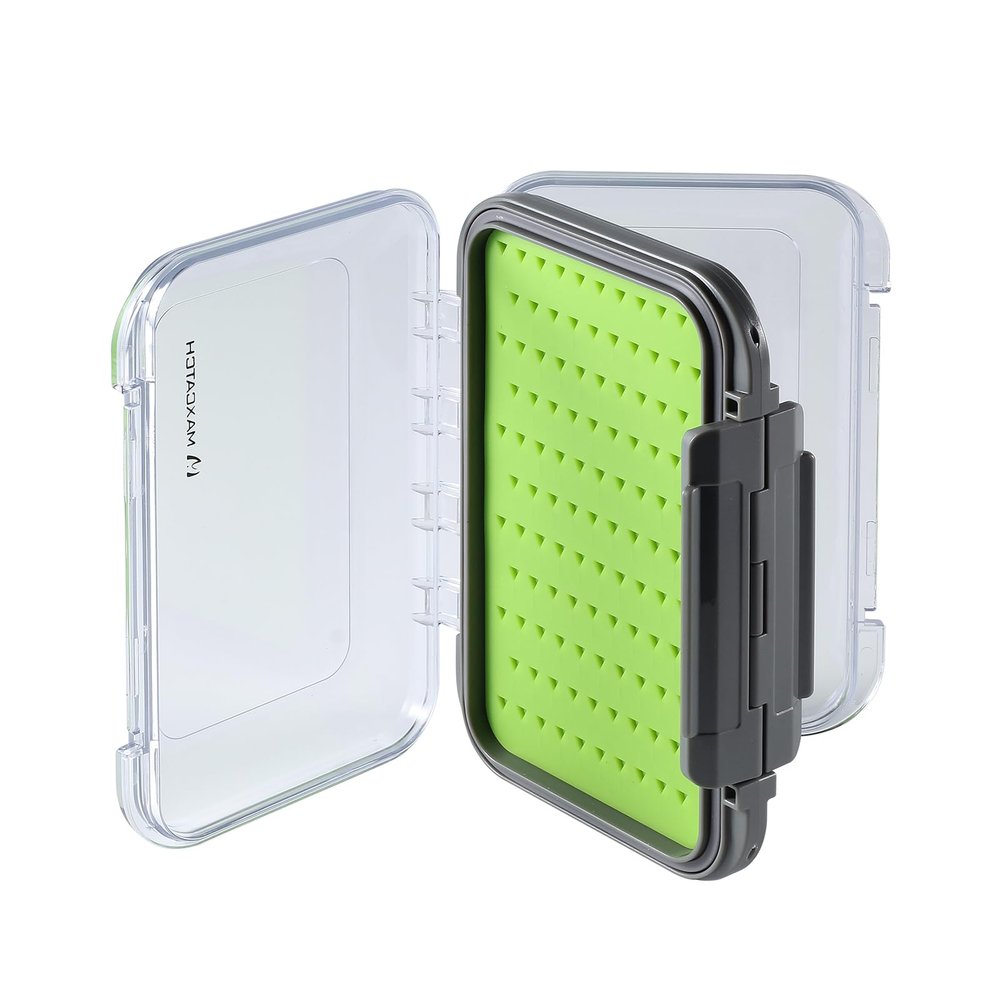 Maxcatch Waterproof Double-Sided Fly Box - Lightweight & Durable Fly Fishing Box with Clear Lid & Easy Grip Foam for Dry & Wet Flies Storage (Silicone Insert, X-Large-7.3''x 4.6''x 1.5'')
