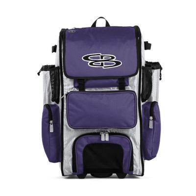 Boombah Rolling Superpack Baseball/Softball Gear Bag - 23-1/2" x 13-1/2" x 9-1/2" - White/Purple - Telescopic Handle - Holds 4 Bats - Wheeled Version