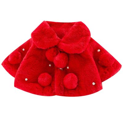 Freebily Toddler Baby Girls Cute Warm Dress Coat Pompom Decor Fur Cloak Jacket Princess Winter Tops Red 0-6 Months