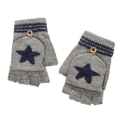 Convertible Flip Top Gloves with Mitten Cover,Winter Wool Knitted Fingerless Gloves for Children Kids Girls Boys 5-15 Years