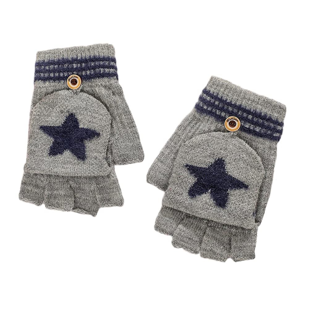 Convertible Flip Top Gloves with Mitten Cover,Winter Wool Knitted Fingerless Gloves for Children Kids Girls Boys 5-15 Years
