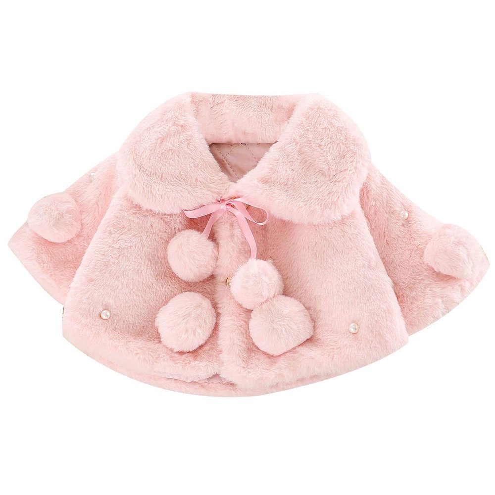 Freebily Toddler Baby Girls Cute Warm Dress Coat Pompom Decor Fur Cloak Jacket Princess Winter Tops Pink 6-12 Months