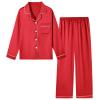 Schbbbta Girls Pajamas Set, Satin Silk Soft Long Sleeve Button Up Shirt Pants Sleepwear Set 2Pcs Loungewear Homewear Pjs for Kids, Christmas Red, 5-6 Years = Tag 130 view 1