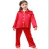 Schbbbta Girls Pajamas Set, Satin Silk Soft Long Sleeve Button Up Shirt Pants Sleepwear Set 2Pcs Loungewear Homewear Pjs for Kids, Christmas Red, 5-6 Years = Tag 130 view 2