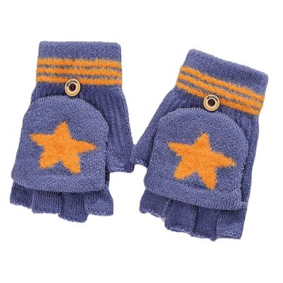 Convertible Flip Top Gloves with Mitten Cover,Winter Wool Knitted Fingerless Gloves for Children Kids Girls Boys 5-15 Years
