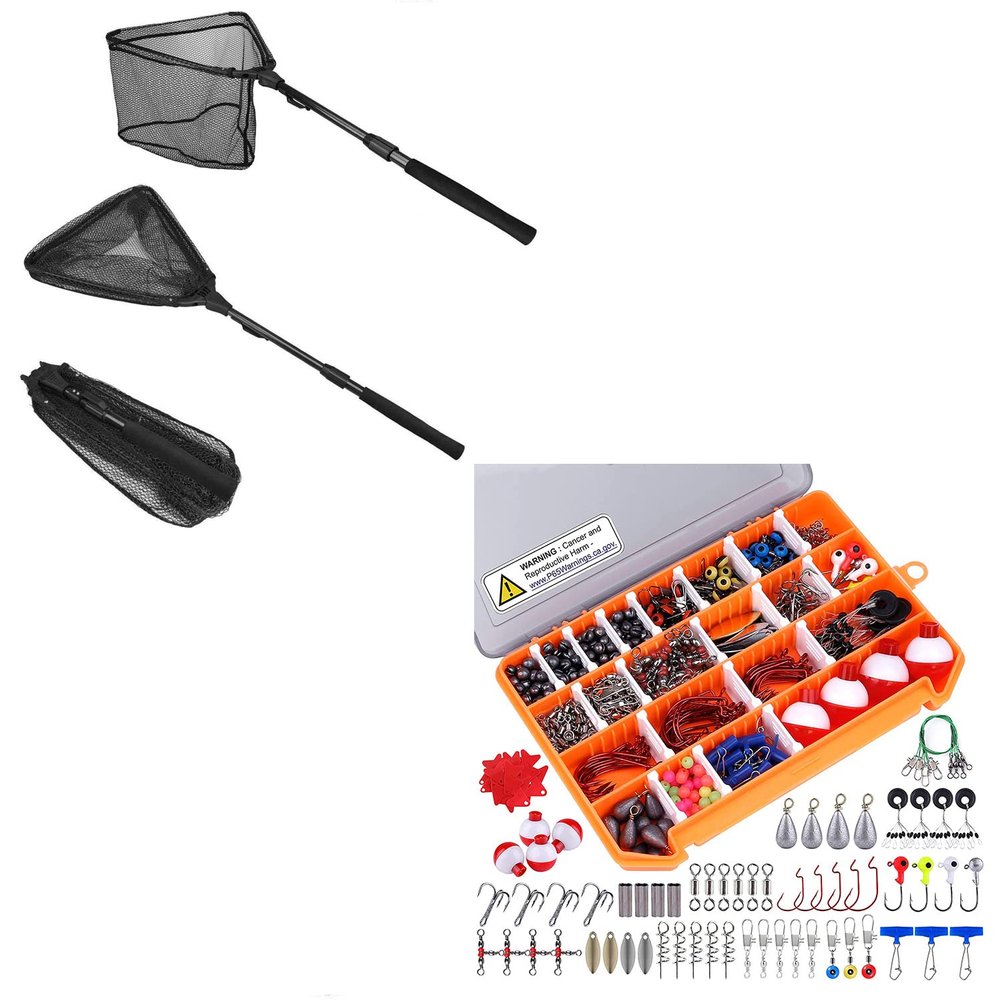 PLUSINNO Fishing Net Fish Landing Net, 263pcs Fishing Accessories Kit
