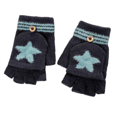 Convertible Flip Top Gloves with Mitten Cover,Winter Wool Knitted Fingerless Gloves for Children Kids Girls Boys 5-15 Years