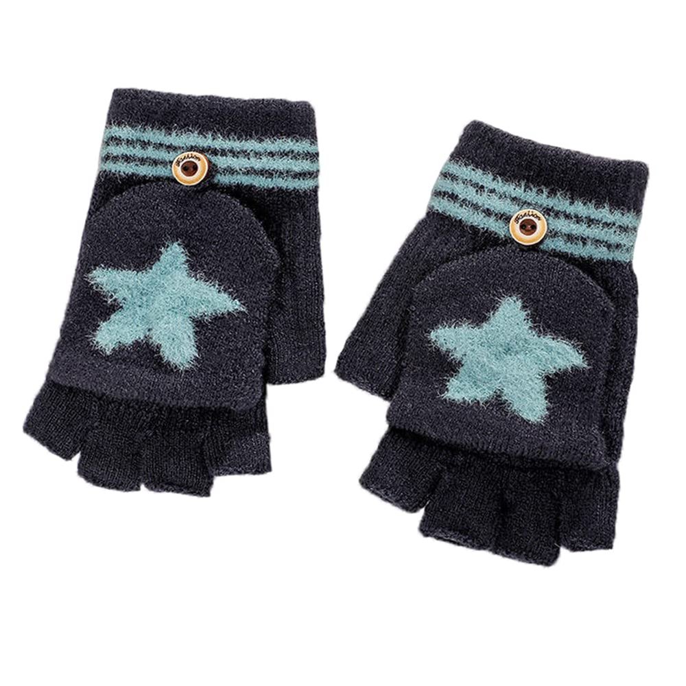 Convertible Flip Top Gloves with Mitten Cover,Winter Wool Knitted Fingerless Gloves for Children Kids Girls Boys 5-15 Years