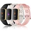 Maledan Compatible for Fitbit Charge 5/ Charge 6 Bands Women Men - Breathable Sport Band Waterproof Wristbands Replacement Strap for Fitbit Charge 5/ Charge 6, Black/Pink Sand/Lunar White view 1