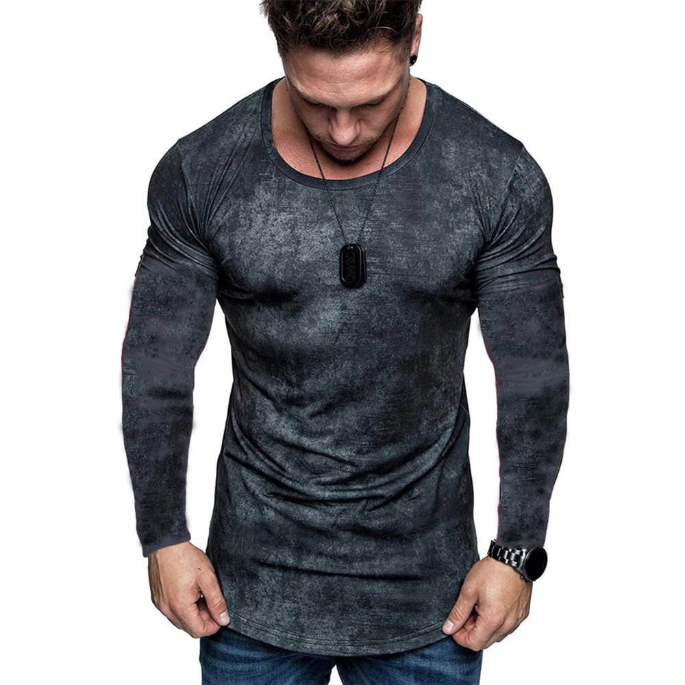 Rela Bota Mens Long Sleeve Muscle T-Shirt Fashion Tie dye Tactical Workout Training Casual Crew Neck XL Grey