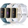 Maledan Sport Band Compatible with Fitbit Charge 6 Band/Charge 5 Bands for Women Men, Soft Waterproof Replacement Wristbands Breathable Charge 5/ Charge 6 Strap Accessories, Blue/White/Lunar White view 1
