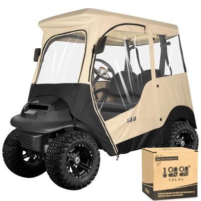 10L0L 2 Passenger Golf Cart Enclosure for Club Car Precedent/Onward/Tempo, 4-Sided Clear Window 600D Rain Cover All Weather Windproof Waterproof - Beige