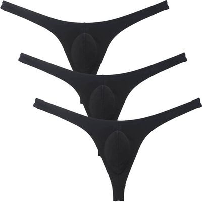 OROCOJUCO Men's Sports Thong Bulge Pouch Tangs Underwear Low Rise Stretchy T-back Hipster G-string 3-Pack Black XL
