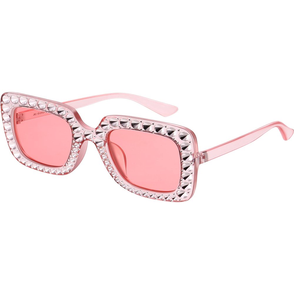 Frienda 1 Pcs Retro Disco Sunglasses Women Rhinestone Bling Glasses Girl Oversize Glitter Sunglasses 70s Disco Accessories(Pink)