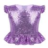 Manyakai Kids Girls Sequins Ruffled Sleeves T-Shirts Top Peplum Shirts Modern Dance Crop Tops Lavender 12 Years view 1