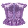 Manyakai Kids Girls Sequins Ruffled Sleeves T-Shirts Top Peplum Shirts Modern Dance Crop Tops Lavender 12 Years view 2