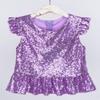Manyakai Kids Girls Sequins Ruffled Sleeves T-Shirts Top Peplum Shirts Modern Dance Crop Tops Lavender 12 Years view 3