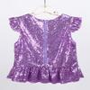 Manyakai Kids Girls Sequins Ruffled Sleeves T-Shirts Top Peplum Shirts Modern Dance Crop Tops Lavender 12 Years view 4