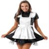 ACSUSS Women's Wet Look PVC Leather French Maid Costume Outfits Mini Dress Apron Fancy Dress 6# Black Small view 1