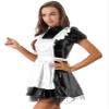 ACSUSS Women's Wet Look PVC Leather French Maid Costume Outfits Mini Dress Apron Fancy Dress 6# Black Small view 3