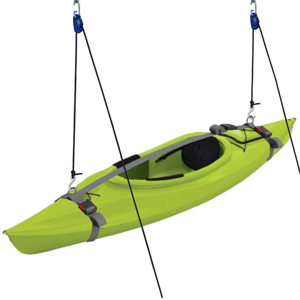 Tie Boss Kayak Hanger, Cargo Ceiling Storage, Overhead Storage, Watercraft Garage Storage, Hoist System.