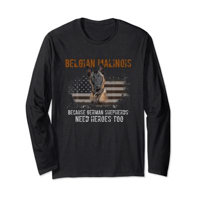 Belgian Malinois American Flag Funny Dog Gift Long Sleeve T-Shirt