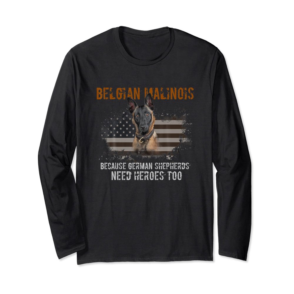 Belgian Malinois American Flag Funny Dog Gift Long Sleeve T-Shirt