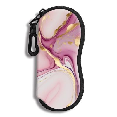 Hion Eyeglass Case Sunglasses Soft Pouch with Belt Clip Ultra Light Neoprene Zipper Eyeglass Case Printed Sunglass Bag for Stylish Portable Travel Glasses Casefor Men & Women(Marble Pink)