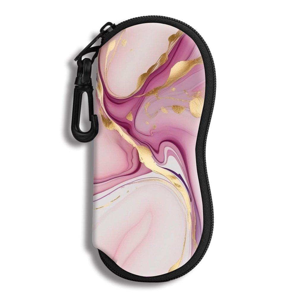 Hion Eyeglass Case Sunglasses Soft Pouch with Belt Clip Ultra Light Neoprene Zipper Eyeglass Case Printed Sunglass Bag for Stylish Portable Travel Glasses Casefor Men & Women(Marble Pink)