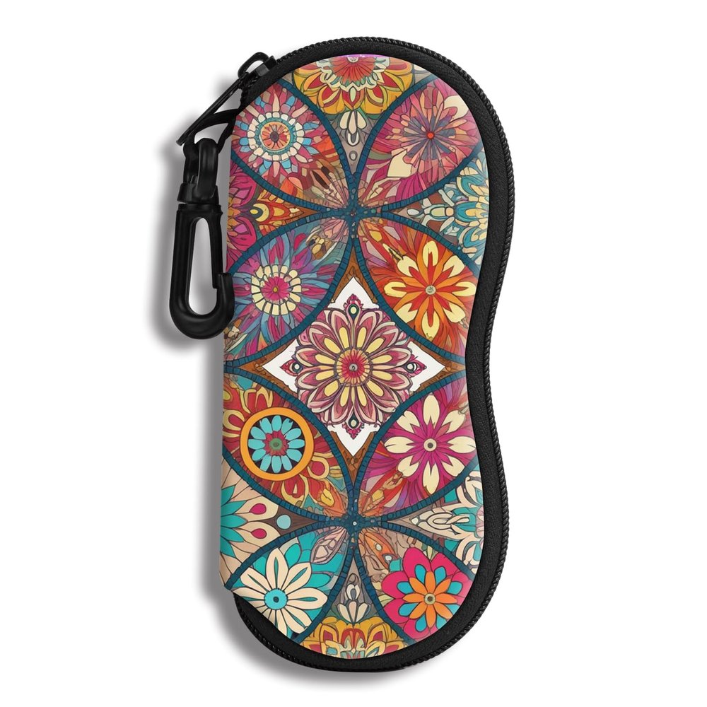 Hion Eyeglass Case Sunglasses Soft Pouch with Belt Clip Ultra Light Neoprene Zipper Eyeglass Case Printed Sunglass Bag for Stylish Portable Travel Glasses Casefor Men & Women(Mandala)