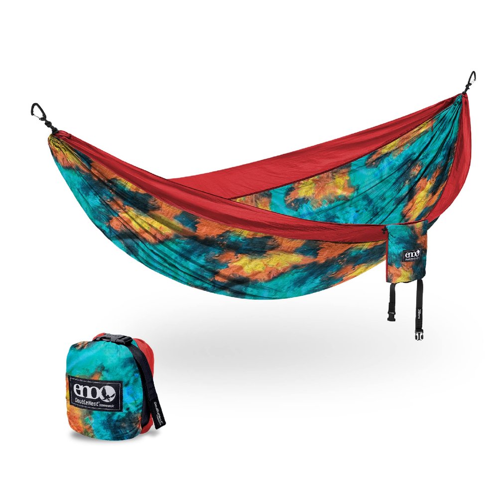 ENO DoubleNest Hammock - Lightweight, Portable, 1 to 2 Person Hammock - for Camping, Hiking, Backpacking, Travel, a Festival, or The Beach - Tie Dye/Red